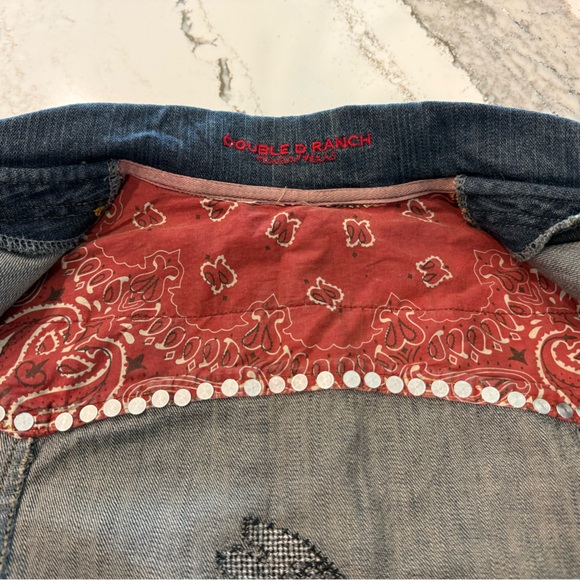 Double D Ranch Denim Jacket with leather accents and embroidered back - Picture 3 of 15